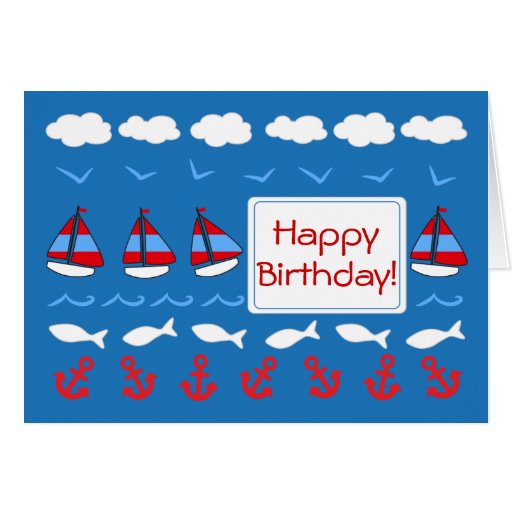 Sailboat Happy Birthday Card Fish Anchor | Zazzle