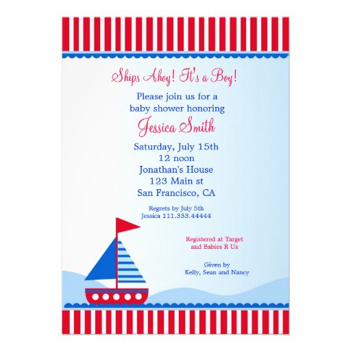 Sailboat Nautical Baby Shower Invitations