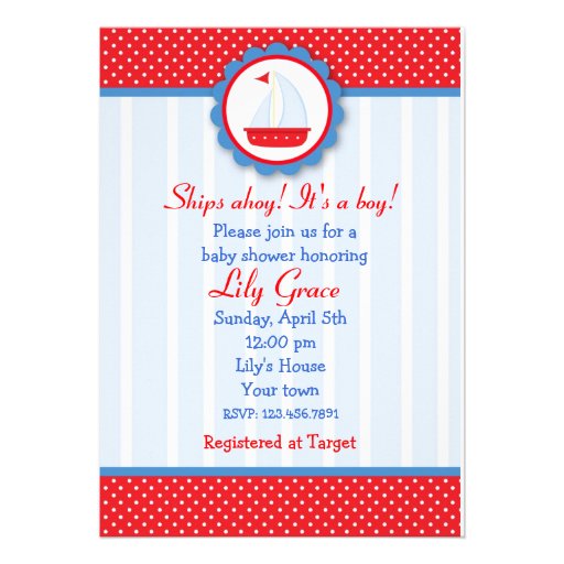 Sailboat Nautical baby shower invitations (front side)