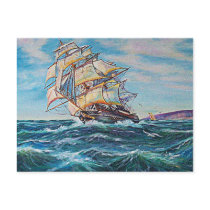 Sailboat on Rough Waters Oil Painting Postcard