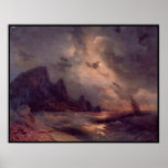 Sailboat with dark sky poster