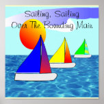 Sailboating Art Poster, Artist drawn