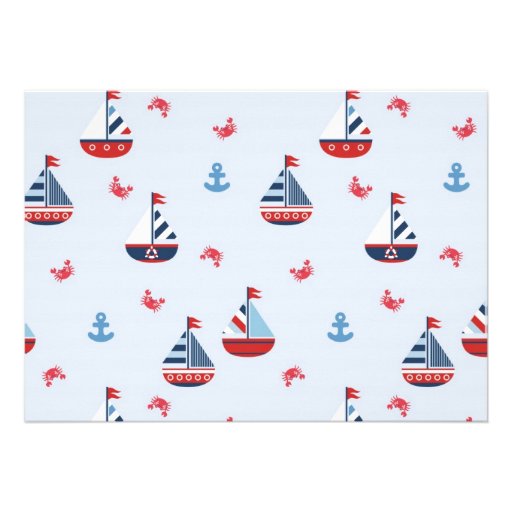 Sailboats, Anchors, and Crabs Nautical Baptism Custom Invites