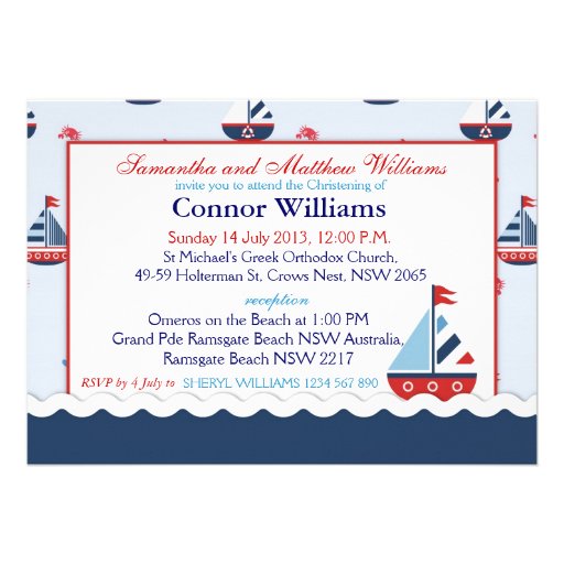 Sailboats, Anchors, and Crabs Nautical Baptism Custom Invites