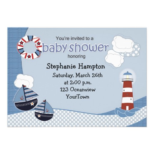 Sailboats and Lighthouse Baby Shower Invitation