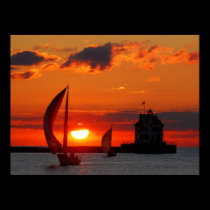 Sailboats at sunset print