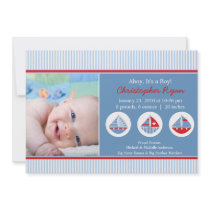 Sailboats Baby Boy Birth Annoucement Custom Invites