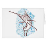 sailfish jumping  woodcut style greeting card