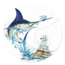 Sailfish Takes the Bait Round Stickers