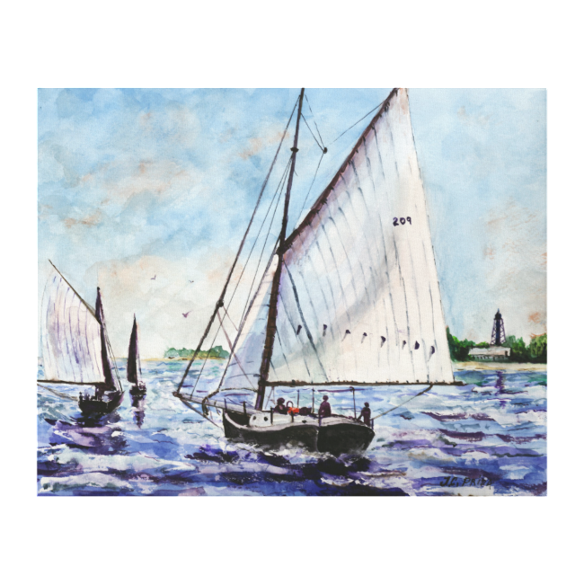 Sailing Along Fine Art Sailboats Watercolor Stretched Canvas Print