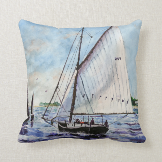 Sailing Along Fine Art Sailboats Watercolor Throw Pillow
