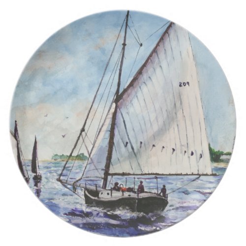 Sailing Along Fine Art Sailboats Watercolor Dinner Plate