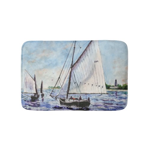 Sailing Along Fine Art Sailboats Watercolor Bath Mats