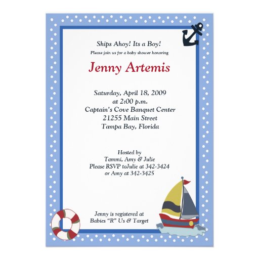 Sailing Away Ocean Blue 5x7 Baby Shower Invitation (front side)