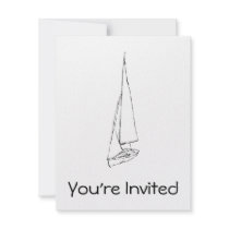 Sailing boat. Sketch in Black and White. Custom Invitations