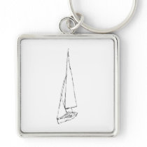 Sailing boat. Sketch in Black and White. Keychains