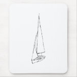 Sailing boat. Sketch in Black and White. Mouse Pad
