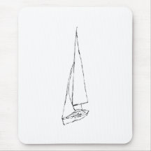 Sailing boat. Sketch in Black and White. Mouse Pad