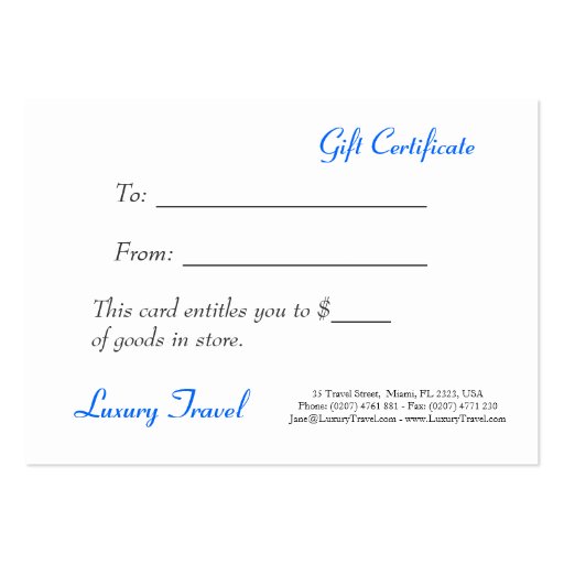 Sailing Boats Tropical Water - Gift Certificate Business Cards (back side)