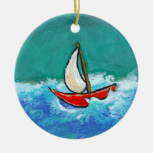 Sailing fun original boat painting colorful art christmas tree ornament