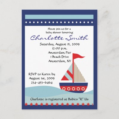 Baby Shower Invitation Wording on Sailing Sailboat Sail Boat Baby Shower Invitation Post Cards From