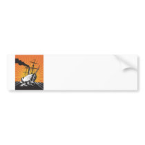Sailing Ship Retro Woodcut Bumper Stickers