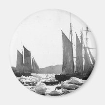 Sailing Ships in an Ice Field - 1869 Photo Refrigerator Magnet