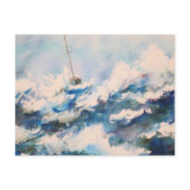 Sailing Watercolor Stormy Seas Postcard