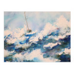 Sailing Watercolor Stormy Seas Postcard