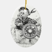 Sailor Bear Sam Steering Ship at Sea Ornaments