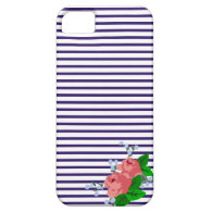 Nautical Navy Blue Sailor Stripes and Pink Rose flower decoration floral iPhone Cases