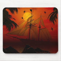 sail, boat, boats, sailboat, sunset, sunsets, palm, tree, trees, ship, ships, sails, sun, sailor, sailor&#39;s, delight, skies, Musemåtte med brugerdefineret grafisk design