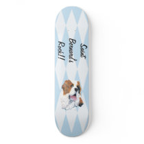 Saint Bernard - Blue w/ White Diamond Design Skate Board