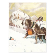 Saint Bernard Dog to the Rescue Post Card