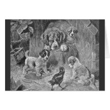 Saint Bernard Dogs and Crow Card