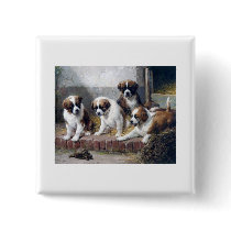 Saint Bernard puppies turtle cute painting dogs Pinback Button