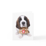 Saint Bernard puppy with a rescue barrel note card