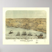 Saint Clair Michigan 1868 Antique Panoramic Map Poster