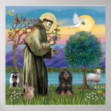 Saint Francis & Black-Tan Cocker Spaniel Print