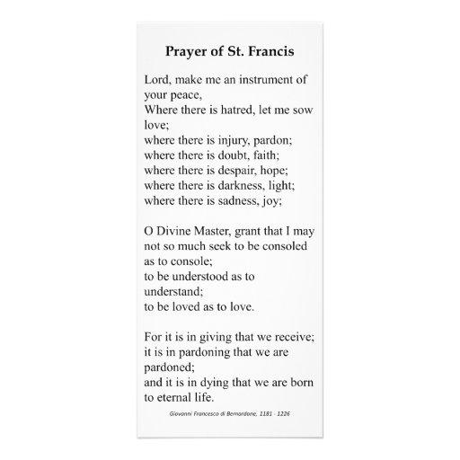 Saint Francis Of Assisi Prayer Card 