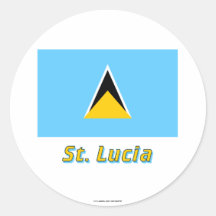 Saint Lucia Flag with Name Round Sticker