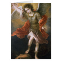 Saint Michael banishes the devil to the abyss Greeting Cards