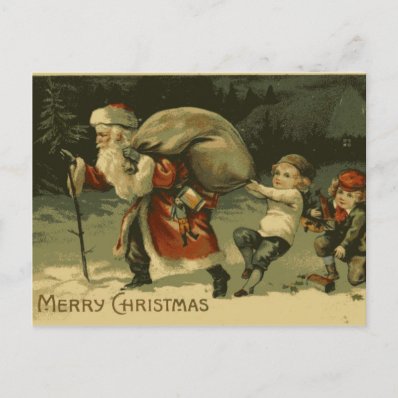 Saint Nick and children Vintage Christmas Postcard