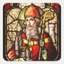 Saint Patrick Image on Stained Glass Square Stickers