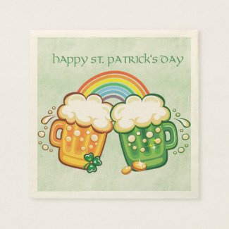 Saint Patrick's Day, Beer Mugs Standard Cocktail Napkin