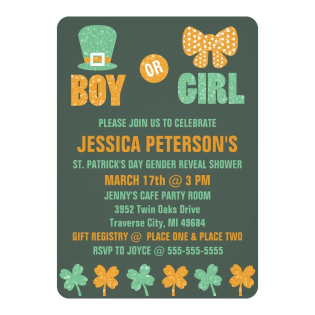 Saint Patrick's Day Gender Reveal Invitations