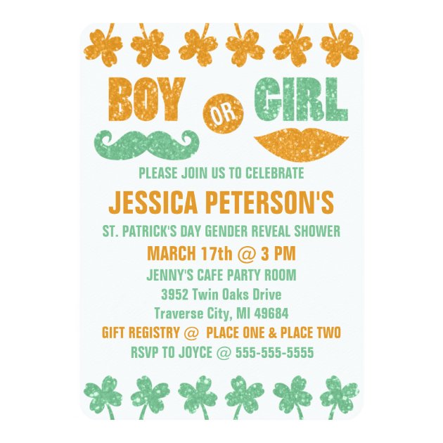 Saint Patrick's Day Gender Reveal Invitations (front side)