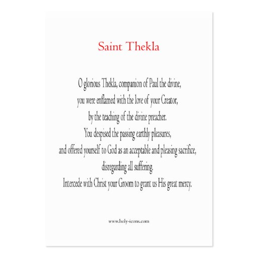 Saint Thekla Mini-Prayer Card Business Card Template (back side)