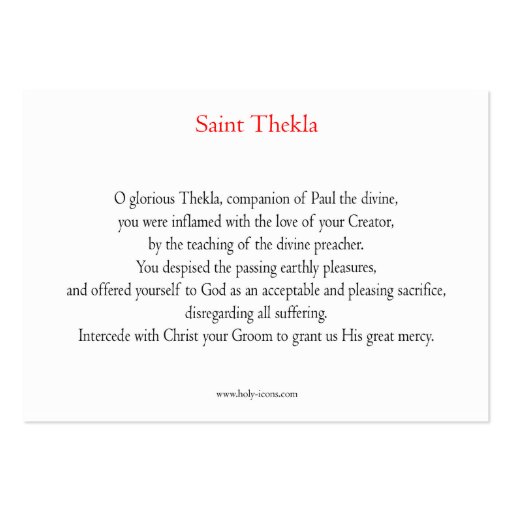 Saint Thekla Mini-Prayer Card Business Card (back side)