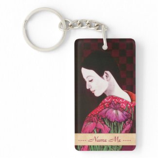 Saito Kaoru Japanese Iris japanese lady kimono art Rectangular Acrylic Keychains
